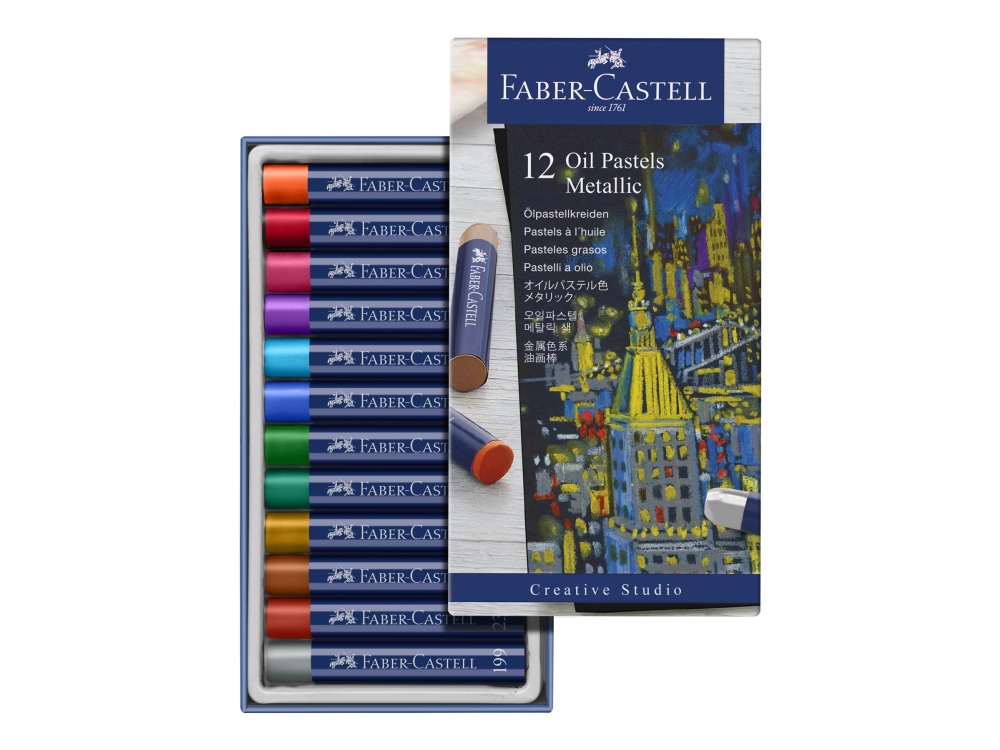 Faber-Castell Creative Studio - Färgkrita - oljepastell - blandade metalliska färger (paket om 12) | Skola & Hobby - Solida färger - Färgkritonger för skolanvändning | GameStuff