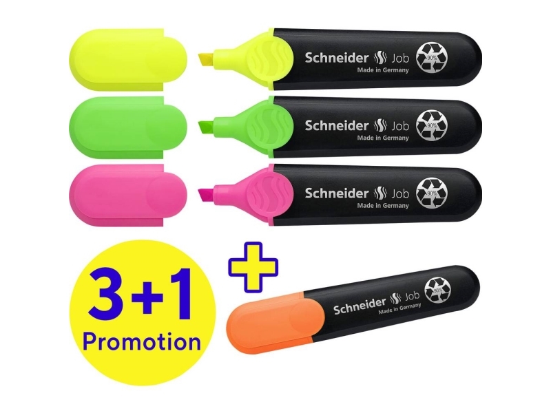 Schneider skrivinstrument Tekstmarker överstrykningspenna Job 4-pack assorterad, 3+1 kampanj 115094 1 st | Skrivredskap - Överstryckningspennor - Övriga Överstryckningspennor | GameStuff