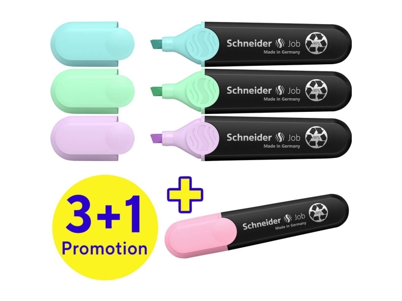 Schneider skrivinstrument Tekstmarker överstrykningspenna Job pastell 4-pack assorterat, 3+1 kampanj 115074 1 st | Skrivredskap - Överstryckningspennor - Övriga Överstryckningspennor | GameStuff