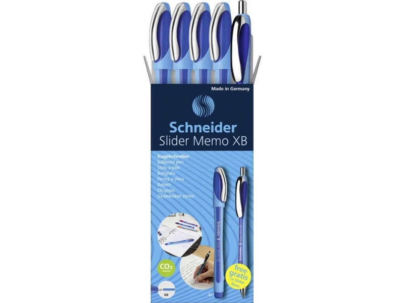 Schneider Biros 4 Kuglepen Memo Bl+1 Rave Bl 0,7 Mm Blå