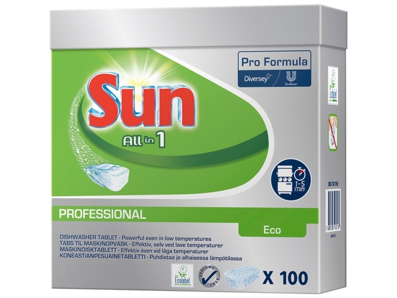 Opvasketabs, Sun Professional Eco, All-In-One, Vandopløselig Folie, Uden Klor, Med Farve, Uden Pa... - (5 Stk.)