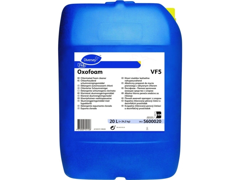 Skumrengøring, Diversey Oxofoam Vf5, 20 L, Alkalisk/Affedtende, Med Klor