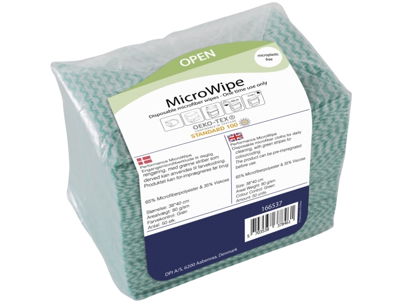 Rengøringsklud, MicroWipe, 38x40cm, grøn, mikrofiber - (10 stk.)