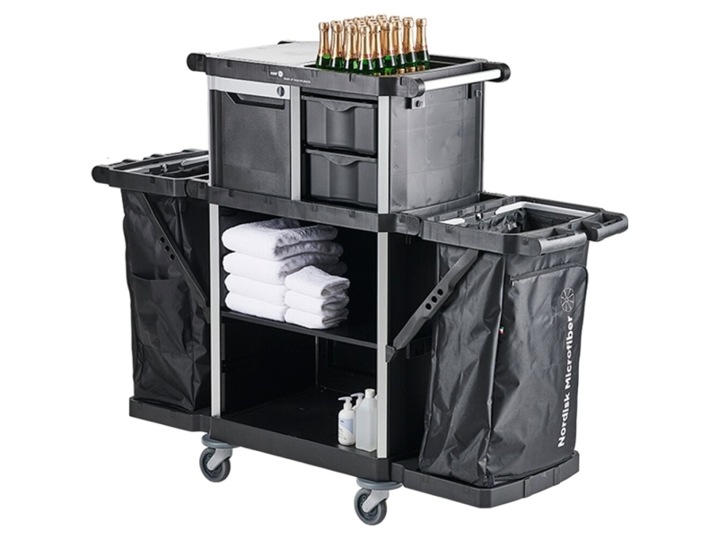 Hotelwagen, Nordic Recycle Trolley 2.0, 1700X560x1070mm, Schwarz, Recycelter Kunststoff/Aluminium, Für Textilien