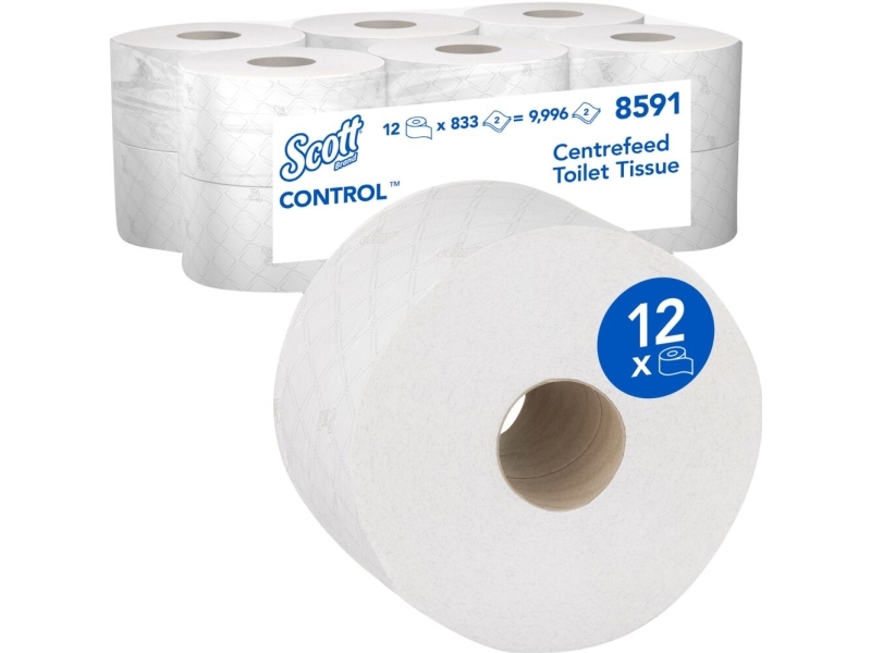 Toiletpapir, Kimberly-Clark Scott Control, 2-lags, 204m x 10,6cm, Ø19,8cm, hvid