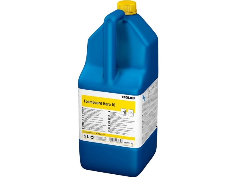 Skumrengøring, Ecolab Foamguard Hero 10, 5 L, Alkalisk/Affedtende, Med Klor, Farve - (2 Stk.)