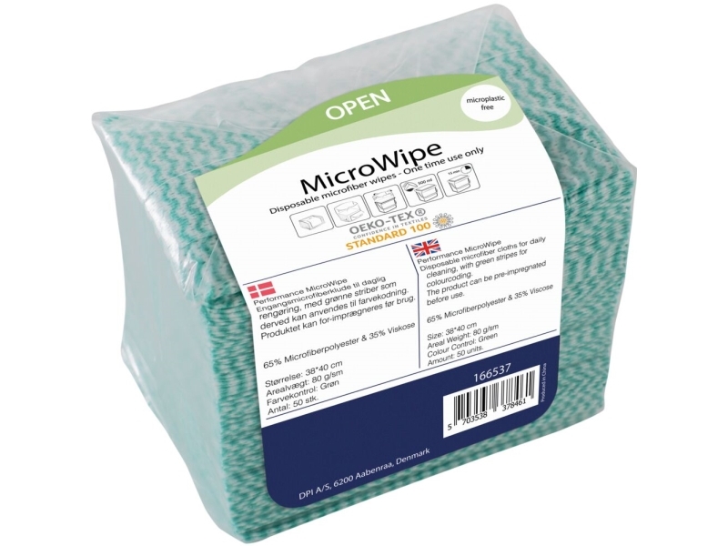 Rengøringsklud, MicroWipe, 38x40cm, grøn, mikrofiber - (10 stk.)