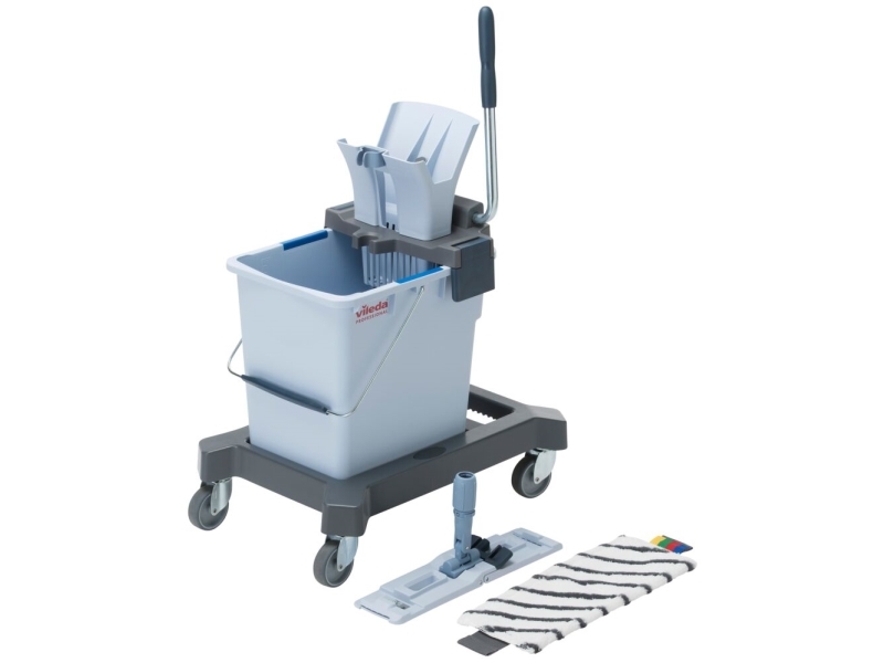 Startset, Vileda UltraSpeed Pro, 25 l, grå, polyester/pulverlackerat stål/PP/stål, 40 cm, med handpress - exkl. handtag | Huset - Tvätt & Rengöring - Diskbaljor & Hinkar | GameStuff
