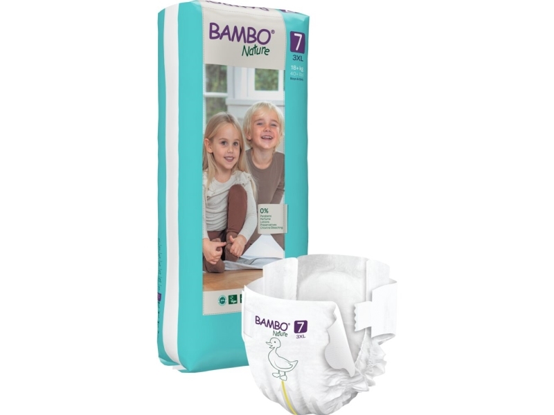 Babyblöja, tejpblöja, miljömärkt, Bambo Nature, 7 st, hög förpackning, 18+ kg - (3 st.) | Hälsa - Personlig vård - Blöjor | GameStuff