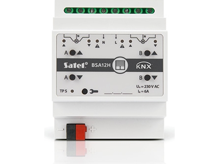 Satel KNX-BSA12H, Persienne-aktuator, Montert med DIN-skinner, 4 kanaler, IP20, Hvit, 20/30 V