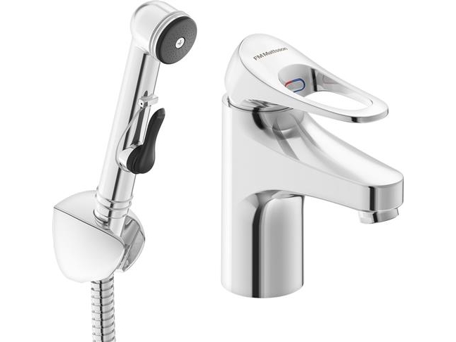FMM - MORA FM Mattsson 9000XE tvättställsblandare med kallstartsfunktion, självstängande handdusch och 3/8 flexibla anslutningsslangar | VVS Artiklar - Badrum - Bidéblandare | GameStuff