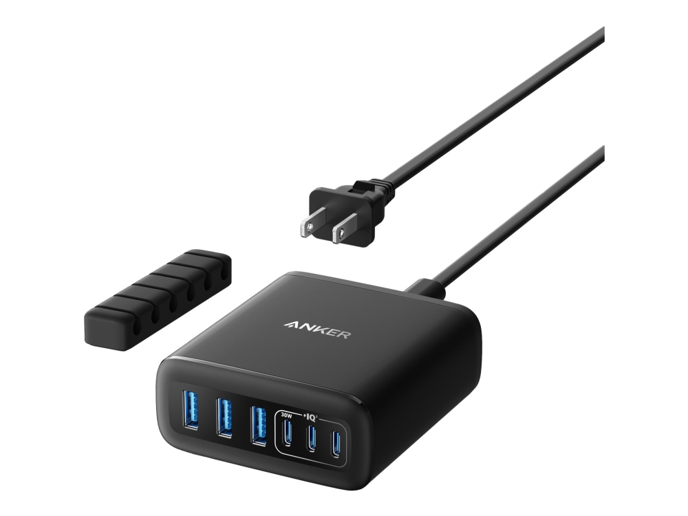 Anker - Strømforsyningsadapter - 112 Watt - IQ - 6 output-stikforbindelser (3 x USB-C, 3 x USB Type A)