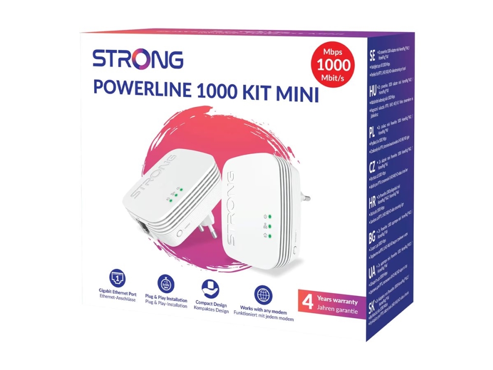 Powerline-sovitin Strong POWERL1000DUOMINI Verkkosovitin PowerLine 1000 Mbit/s langallinen LAN Valkoinen 2 kpl.