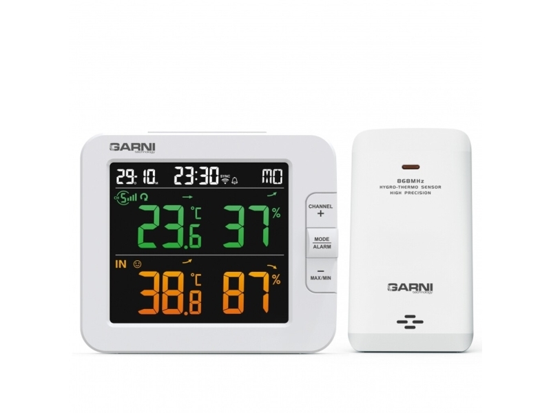 Garni 419T, Hvid, Indendørs Hygrometer, Indendørs Termometer, Udendørs Hygrometer, Udendørs Termometer, Hygrometer, Termometer, 10 - 90%, 10 - 90%, 1