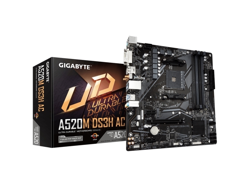 Gigabyte A520m Ds3h Ac, Amd, Stik Am4, Amd Ryzen 3000 Series, Amd Ryzen Threadripper 3000 Series, Amd Ryzen Threadripper Pro 3000 Wx-Series, Stik Am4