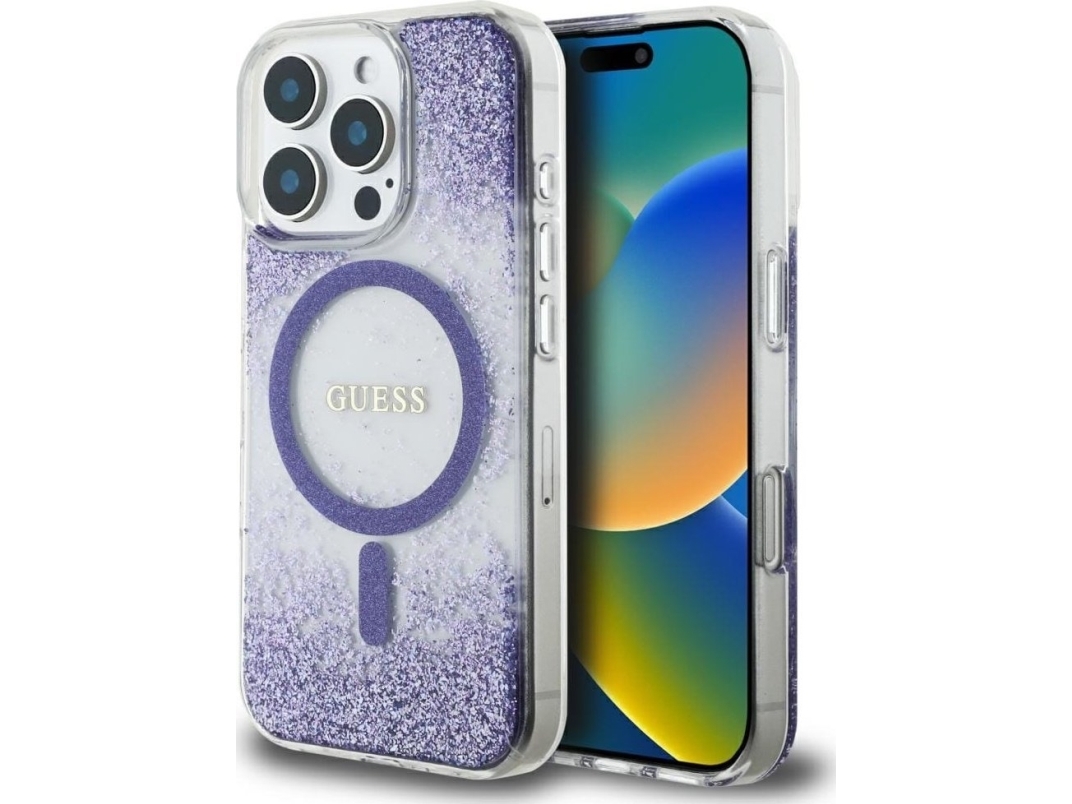 Guess Hc Resin Bottom Glitter Case For Iphone 16 Pro Max Magsafe Purple