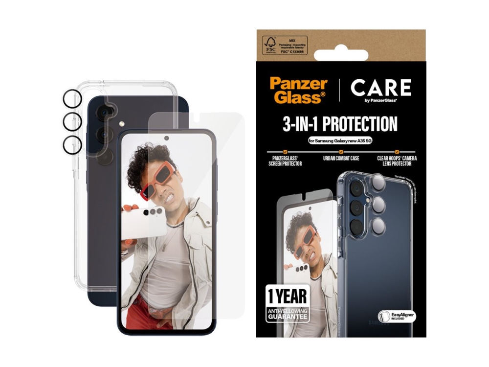 Care By Panzerglass - 3-I-1 Beskyttelsespakke - Beskyttende Kasse Bagsidecover Til Mobiltelefon - Grov - Flagskib - Polyetylen Tereftalat (Pet), Hærd