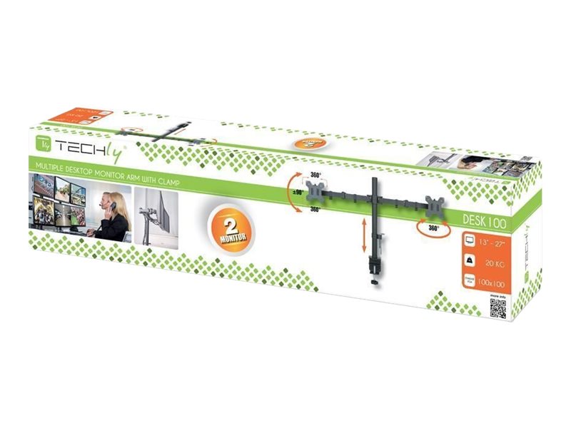Techly - Stativ - For 2 Lcd Displays - Sort - Skærmstørrelse: 13"-27" - Klemmemonterbar
