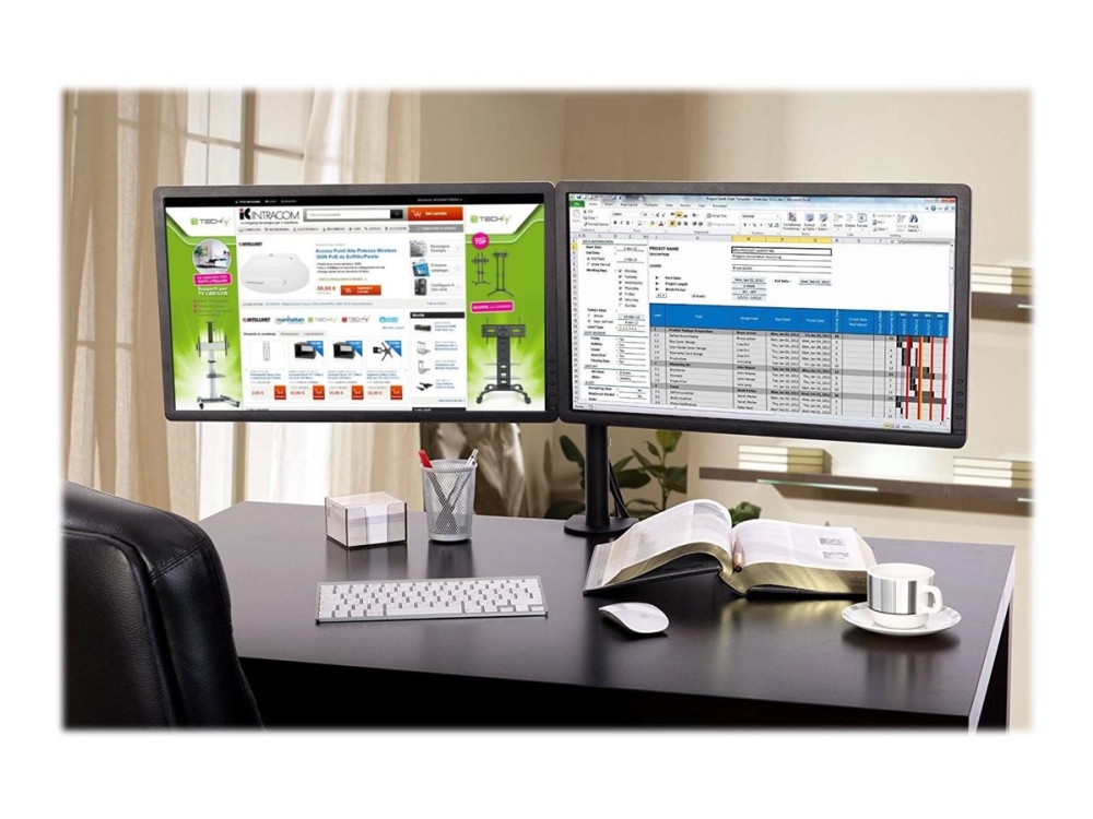 TECHly - Ställ - för 2 LCD-bildskärmar - svart - skärmstorlek: 13-27 - klämma, monterbar | TV, Ljud & Bild - Fästen - Styrelse | GameStuff