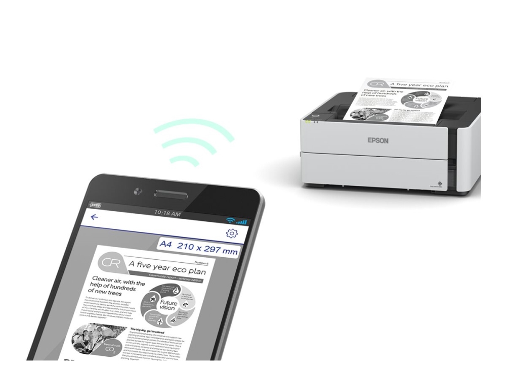 Epson Ecotank Et-M1180 - Printer - S/H - Duplex - Blækprinter - Its - A4/Legal - 1200 X 2400 Dpi - Op Til 15.4 Spm - Kapacitet: 250 Ark - Usb 2.0, La
