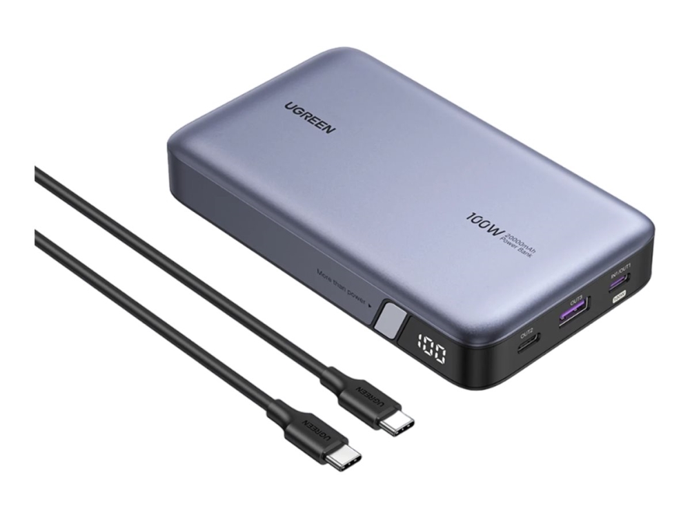 Ugreen Nexode - Powerbank - 20000 mAh - 72 Wh - 100 Watt - 6 A - PD 3.0, PD 2.0, QC 3.0, QC 2.0, Apple 2.4A, USB BC 1.2 - 3 output-stikforbindelser (USB, 2 x USB-C)