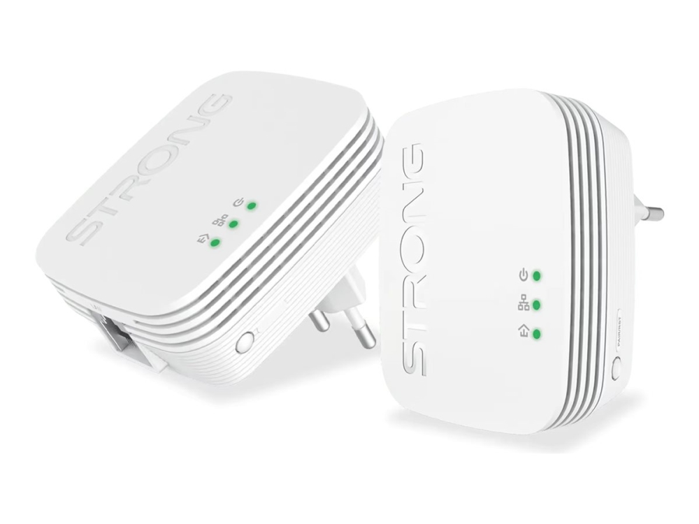 Strong Powerline 600 Duo - Mini - powerline-adaptersæt HomePlug AV (HPAV) 2,4 GHz - kan sluttes til vægstik