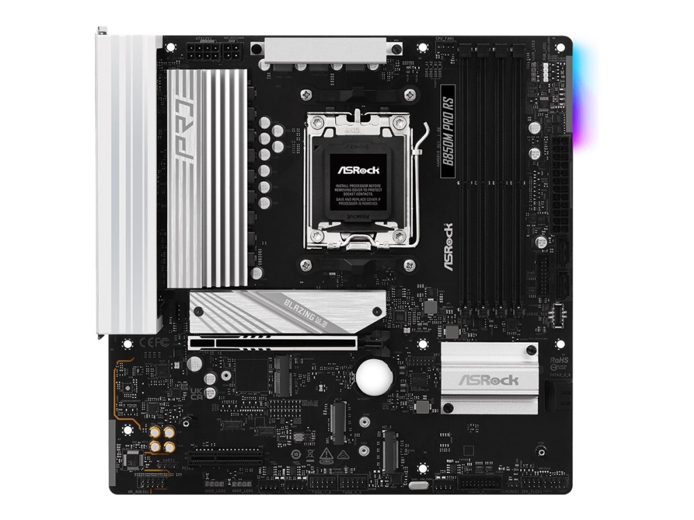 ASRock B850M PRO RS - Moderkort - micro ATX - Socket AM5 - AMD B850 Chipuppsättning - USB-C 3.2 Gen2, USB-C 3.2 Gen 1, USB 3.2 Gen 2, USB 3.2 Gen 1 - 2.5 Gigabit LAN - inbyggda grafiken (CPU krävs) - HD-ljud (8 kanaler) | Datorkomponenter - Moderkort - Alla Moderkort | GameStuff