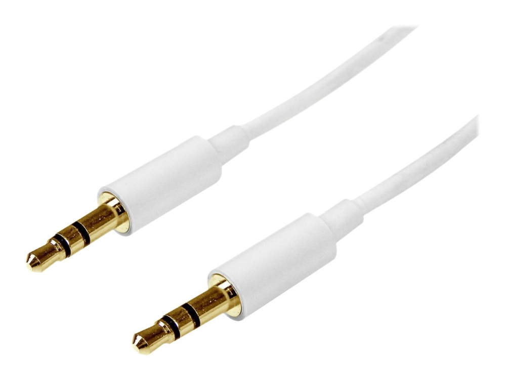 Startech 2m White Slim 3.5mm Stereo Audio Cable - 3.5mm Audio Aux Stereo - Male to Male Headphone Cable - 2x 3.5mm Mini Jack (M) White (MU2MMMSWH) - Lydkabel - mini-phone stereo 3.5 mm hann til mini-phone stereo 3.5 mm hann - 2 m - hvit