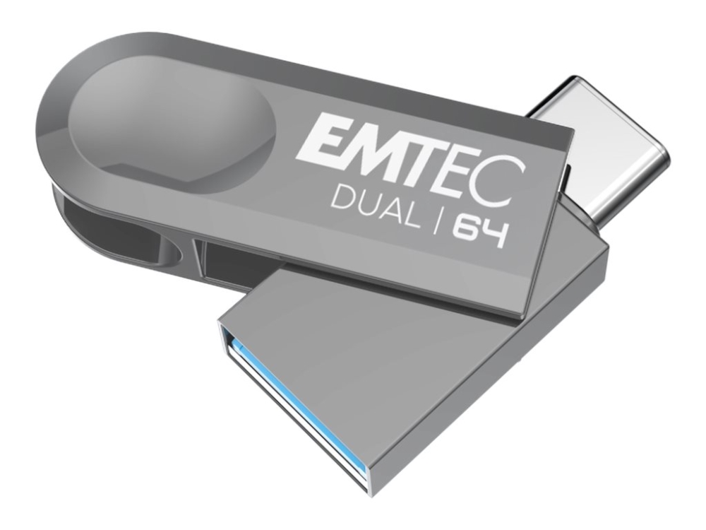 Emtec D280 Dual, 64 Gb, Usb Type-A / Usb Type-C, 3.2 Gen 1 (3.1 Gen 1), Drehring, Silber