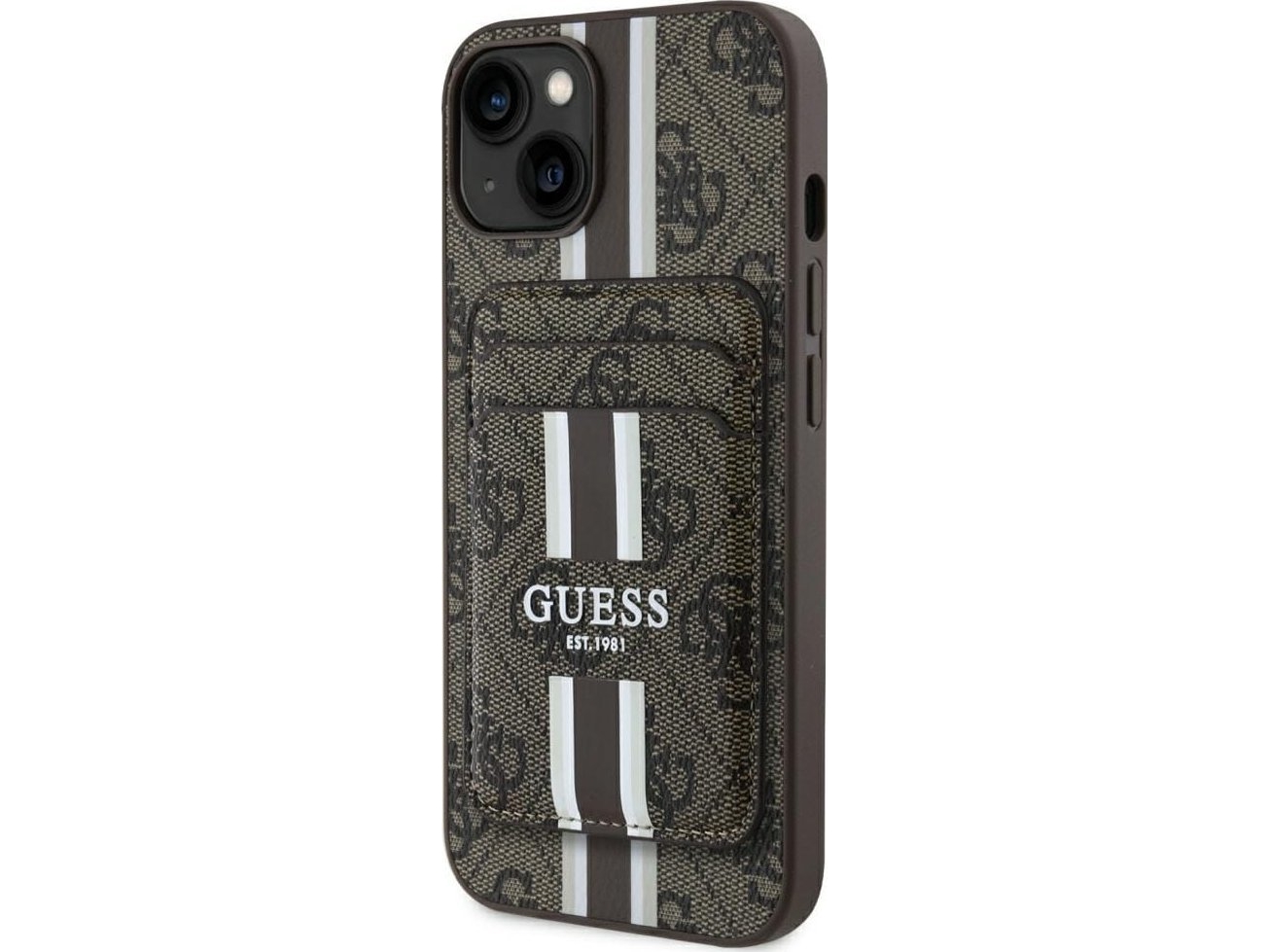 Dėklas Guess 4G Stripes With Wallet Magsafe Apple Iphone 15 Rudos Spalvos