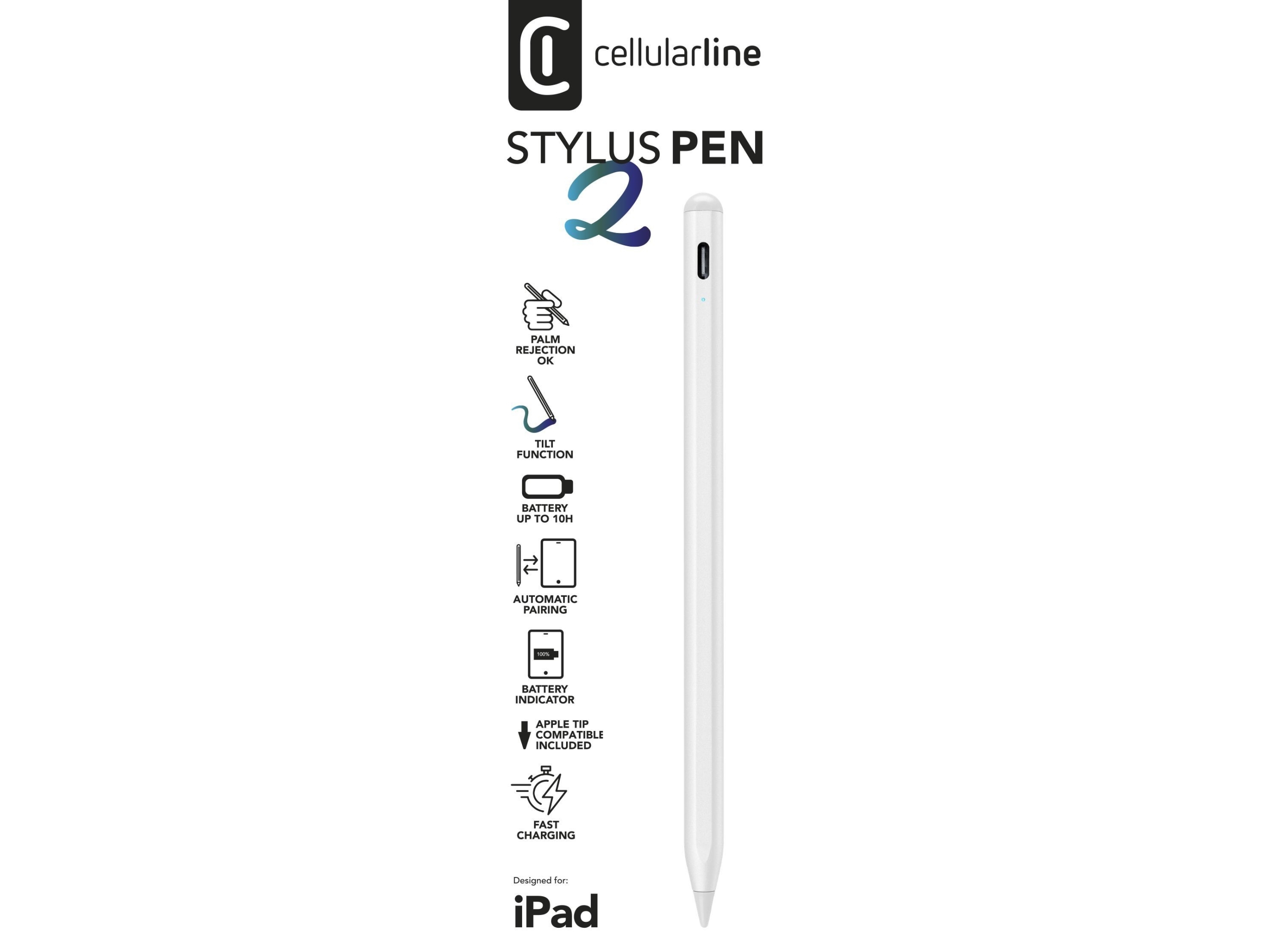 Cellularline Stylus Pen, Tablet, Apple, Grau, Apple, Weiß, Eingebaut