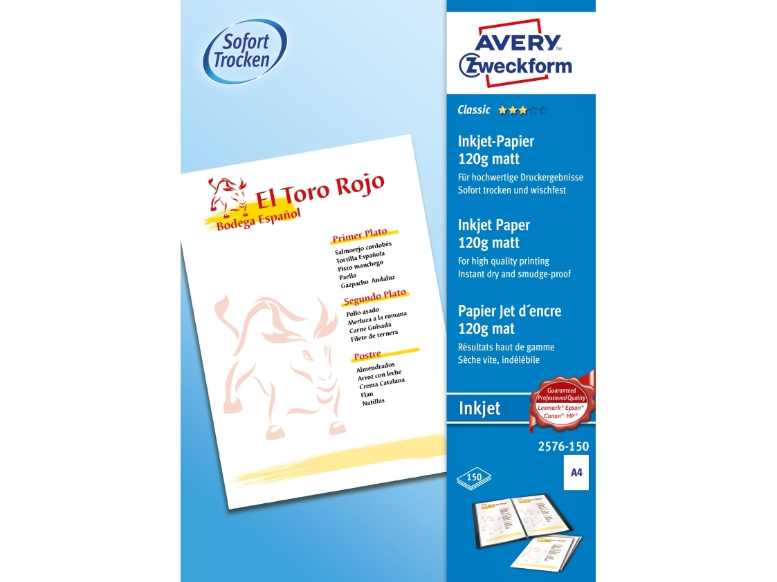 Avery Zweckform Classic Inkjet Paper 2576 - Matt vit - A4 (210 x 297 mm) - 120 g/m² - 150 ark vanligt papper | Papper & Emballage - Vitt papper - Vitt A4 | GameStuff