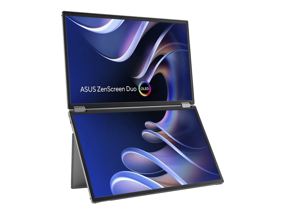 ASUS ZenScreen Duo OLED MQ149CD - Dubbel OLED-skärm - 14 (14 visbar) - bärbar - 1920 x 1200 Full HD (1080p) @ 60 Hz - 500 cd/m² - 100000:1 - DisplayHDR 400 True Black - 1 ms - Mini HDMI, 2xUSB-C - grå | Datorer & Surfplattor - Datorer - tillbehör - Bildskärmar | GameStuff