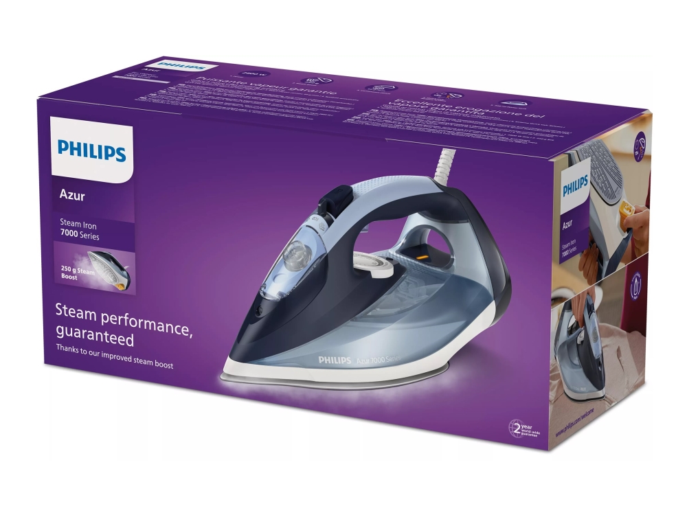 Philips Azur 7000 Series DST7020 - Dampstrygejern - såleplade: SteamGlide Plus - 2800 W - lyseblå/mørkeblå