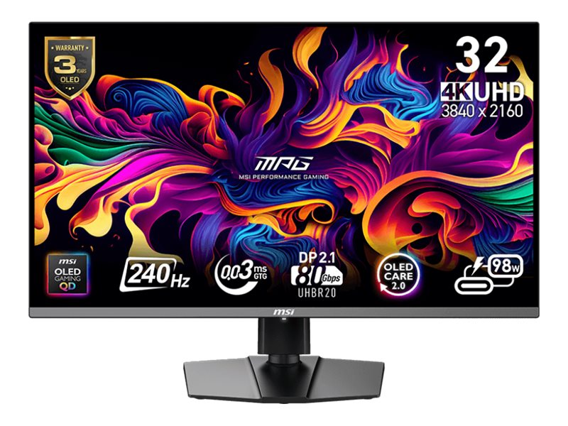 Msi Mpg 322urxde Qd Oled Oled Monitor Spel 32  " 31.5  " Visbar 3840 X 2160 Uhd @ 240 Hz 1000 Cd/m² 1500000:1 Displayhdr 400 True Black