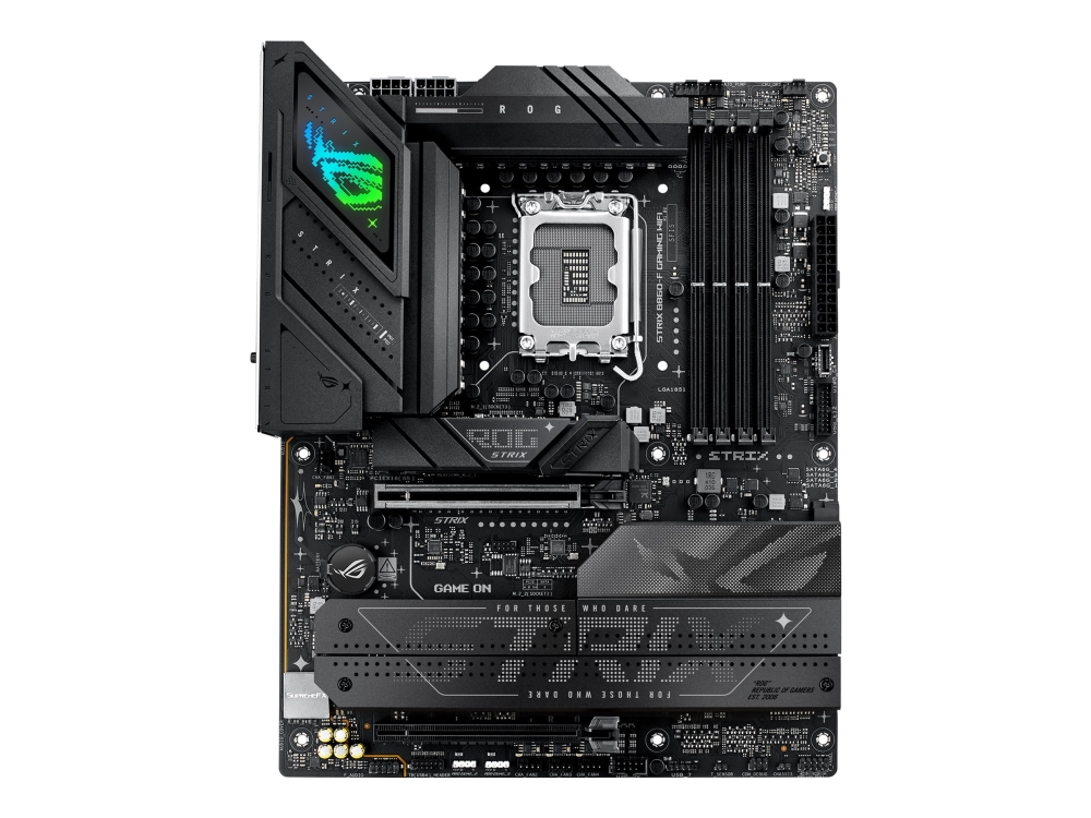 ASUS ROG STRIX B860-F GAMING WIFI - Moderkort - ATX - LGA1851-uttag - B860 Chipuppsättning - USB4, USB 3.2 Gen 2, USB-C 3.2 Gen 2x2, USB 3.2 Gen 1 - Wi-Fi 7, 2.5 Gigabit LAN, Bluetooth - inbyggda grafiken (CPU krävs) - HD-ljud (8 kanaler) | Datorkomponenter - Moderkort - Intel Moderkort | GameStuff
