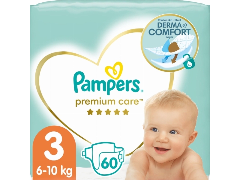Pampers Premium Care, 4 kg, 9 kg, Valkoinen, 3 kuukautta, 6 kuukautta, 60 kpl