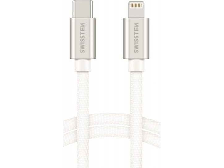 Swissten Textile Universelles Schnellladegerät 3.1 Usb-C Mit Lightning Data Und 1,2 M Ladekabel