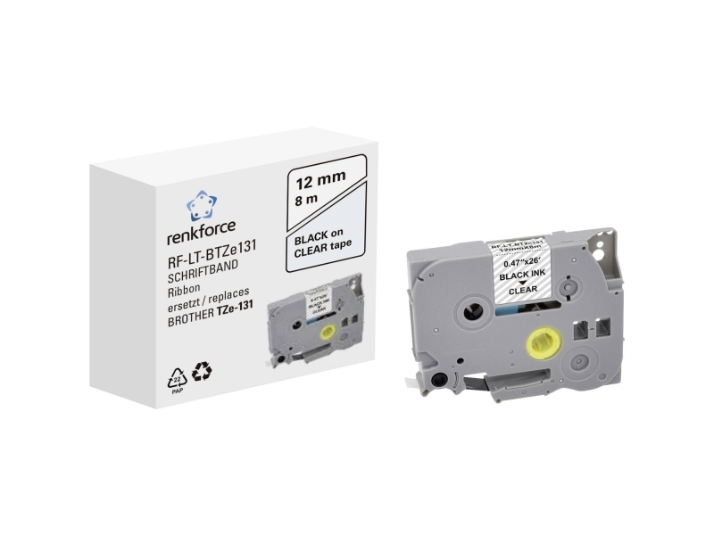 Renkforce RF-6027796, Svart på transparent, Permanent Acrylic, Kontinuerlig etikett, TZe, Grå, Brother | Papper & Emballage - Märkning - Etiketter och Tejp | GameStuff