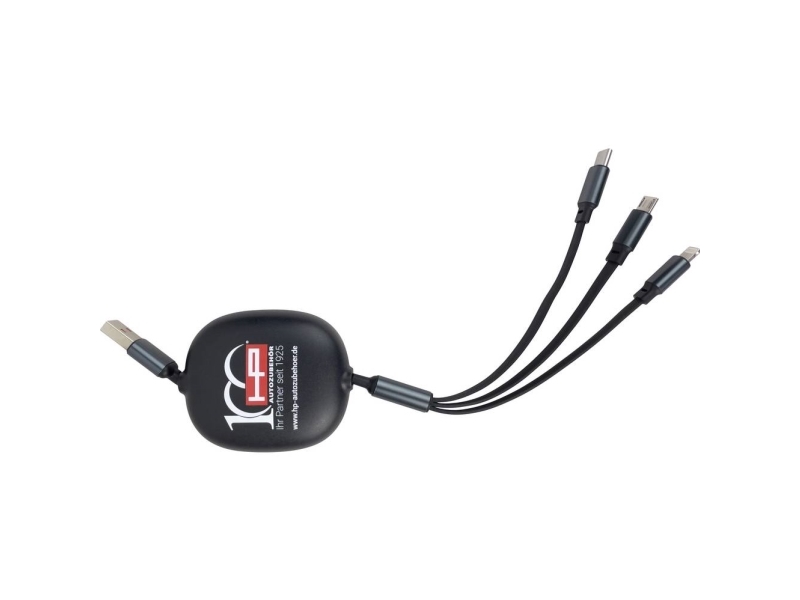 Hp Autozubehör Ladekabel 3In1 Ausziehbar Usb-Oplader 1 X Usb-C , 1 X Apple Lightning, 1X Micro-Usb Sort Indendør