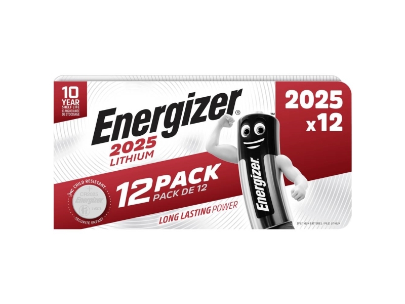 Knapcellebatteri, Energizer Lithium, Cr2025, 12 Stk
