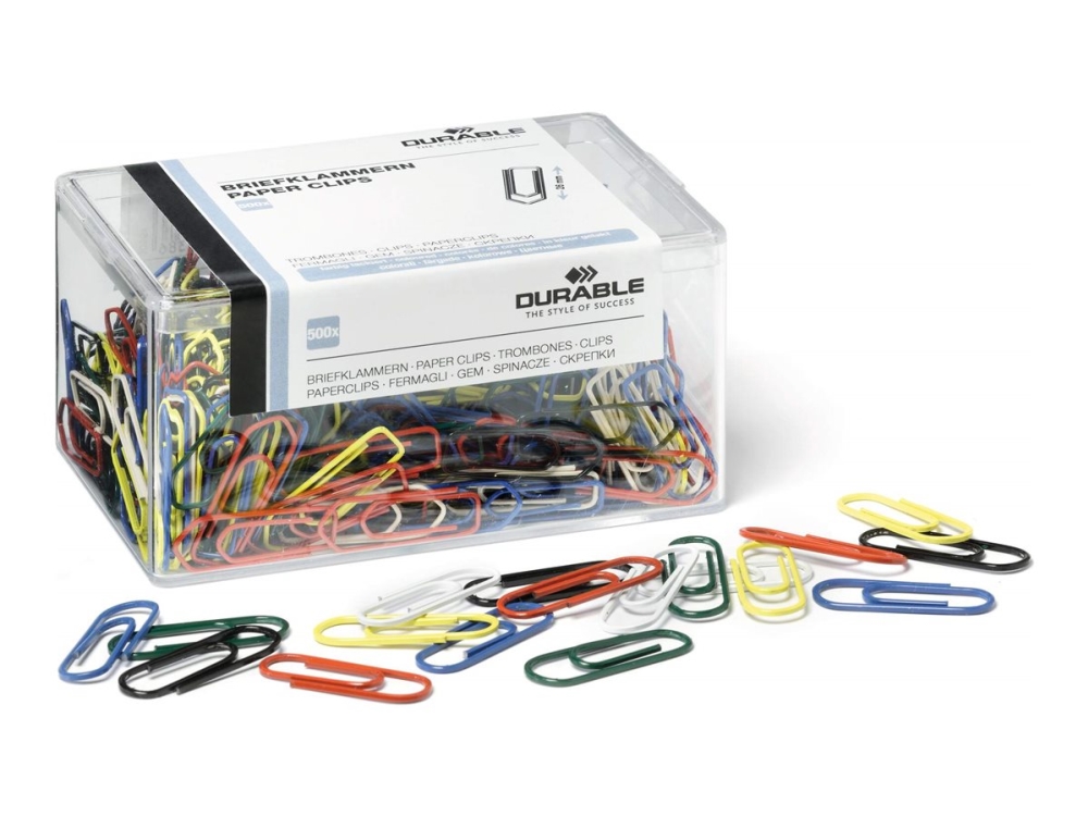 DURABLE - Pappersklämmor - rund - 26 mm - metall - målad - blandade färger - paket med 500 | Kontorsmaterial - Kontorstillbehör - Papper clips | GameStuff