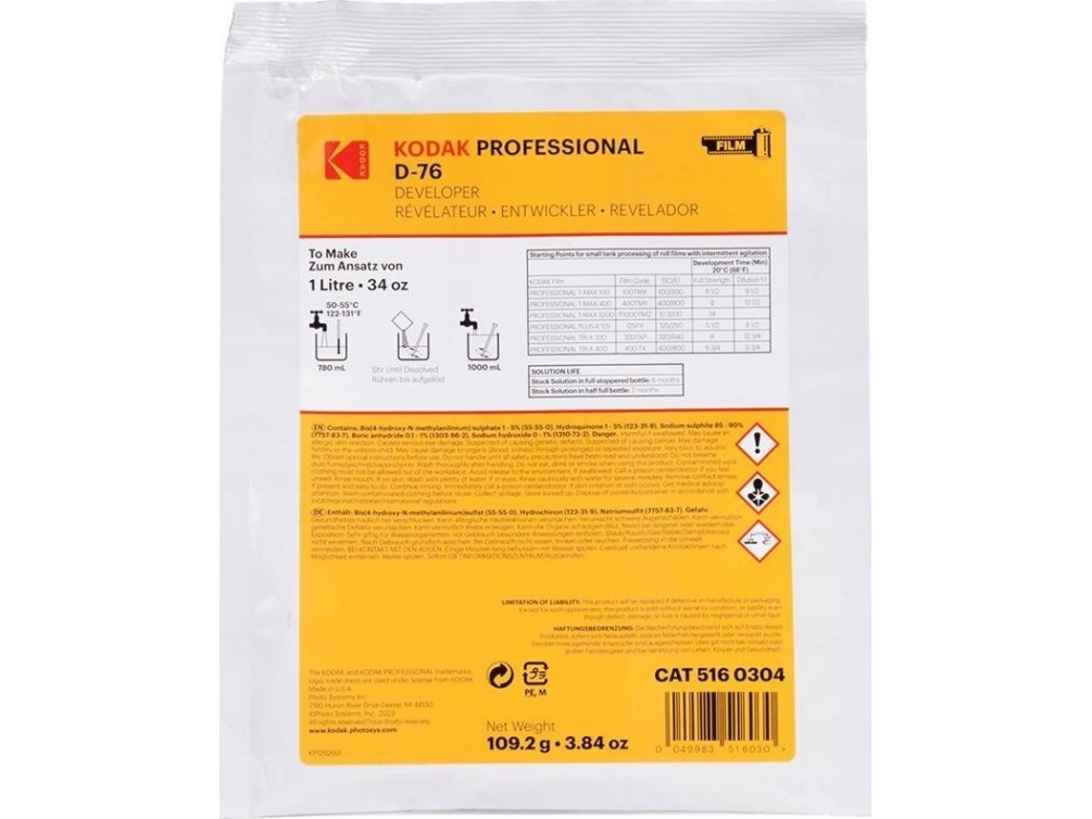 Kodak Professional D-76 filmų ryškinimo milteliai 1 l