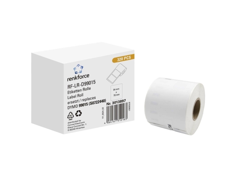Renkforce Etikettenrolle 70 X 54 Mm Papier Weiß 1 Stück Standard Rf-6027794 Universaletiketten