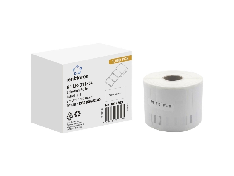 Renkforce Etikettenrolle 57 X 32 Mm Papier Weiß 1 Stück Standard Rf-6027526 Universal-Etiketten