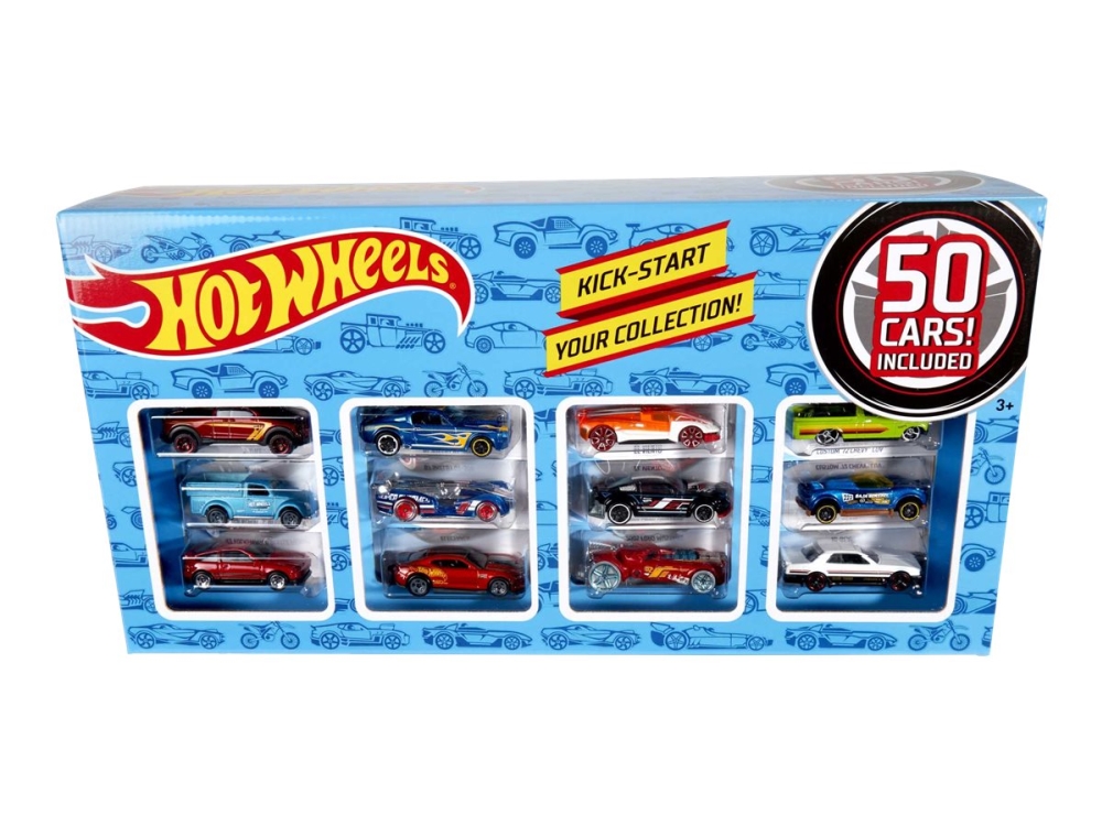 Mattel Hot Wheels Cgn22 50 St Die Cast Fordon I Skala 1:64 Extra Stor Presentförpackning 50 Leksaker Vardera Slumpmassigt Urval Från 3 År