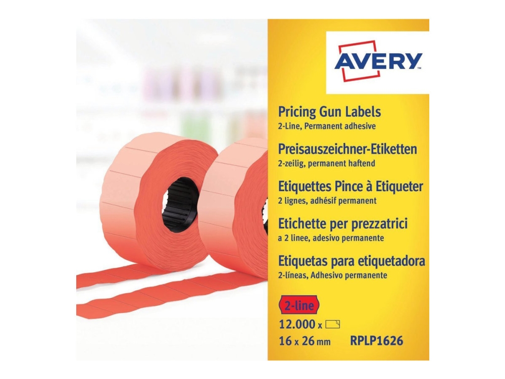 Avery Zweckform Rplp1626 - Papir - Permanent Klæbemiddel - Perforeret - Rød - 26 X 16 Mm 12000 Etikette (10 Rulle X 1200) Prismærke Etiketter