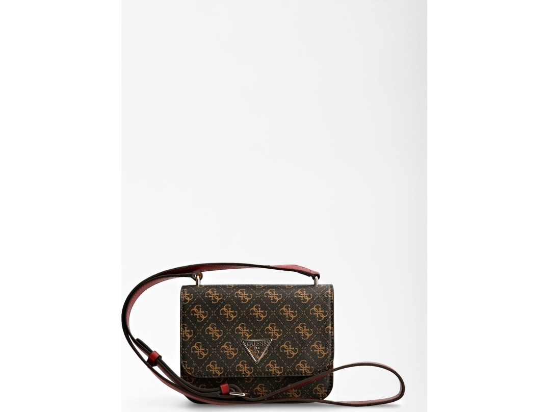 Guess, Noelle, 4G Logo, Textile Crossbody Bag, Brown, Hwql78 79780, 18.5 X 14.5 X 7 Cm, For Women