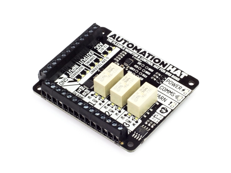 Pimoroni Automation HAT, Overvågnings- og automatiseringscontroller, Raspberry Pi, Raspberry Pi 3/2/B+/A+/Zero/Zero W, Raspberry Pi, Sort, 24 V