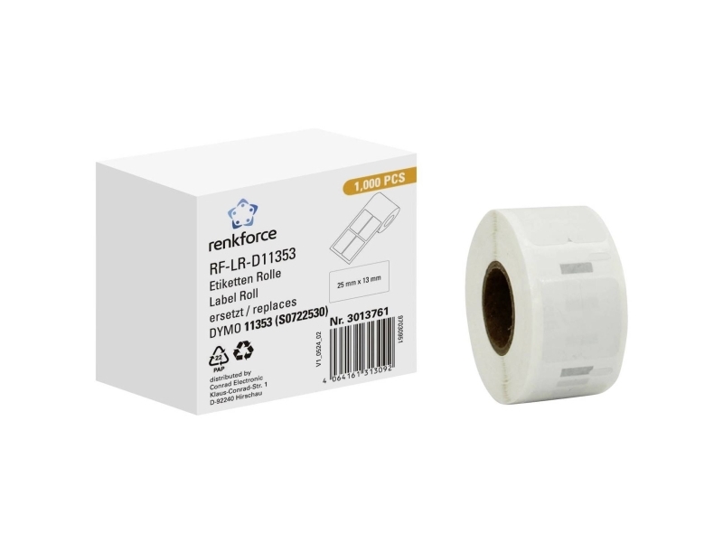 Renkforce Rf-6027522, Weiß, Selbstklebendes Druckeretikett, Etikettenrolle, Rolle, Papier, Thermodirekt